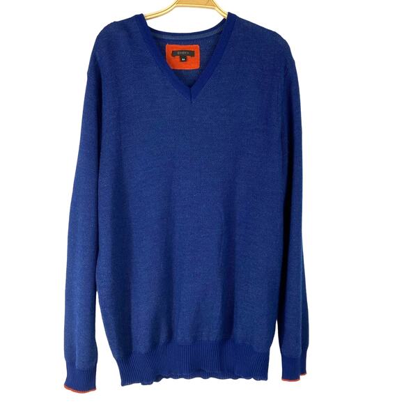 Codice Merino Wool Blend Sweater Men L Royal Blue V-neck Orange Trim Rib Cuffs - Picture 1 of 9
